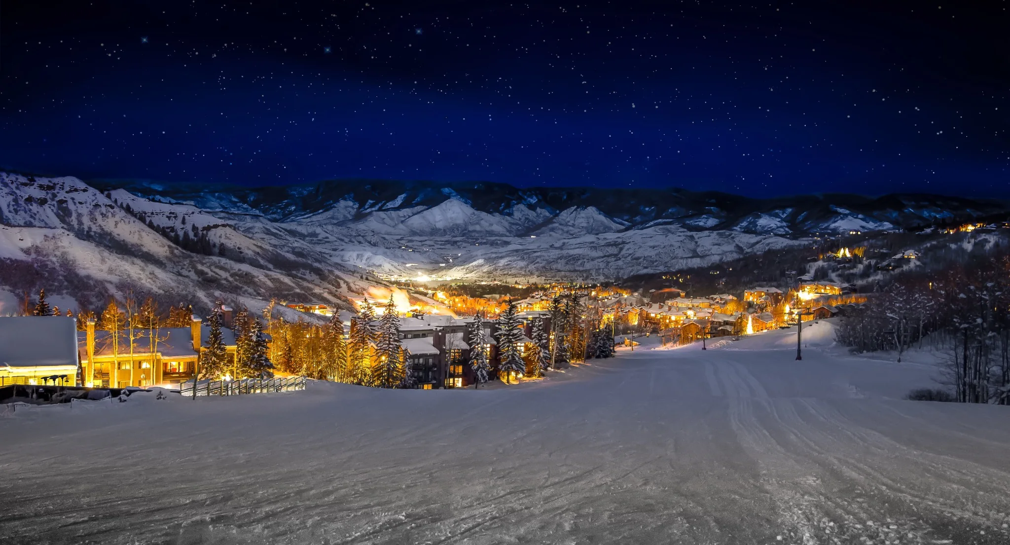 Night mountain resort scene